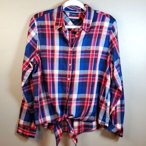 Tommy Hilfiger women's button down, plaid blouse. Size large